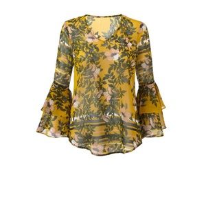 Cabi Scene Blouse 5518 Yellow Floral Print Size L